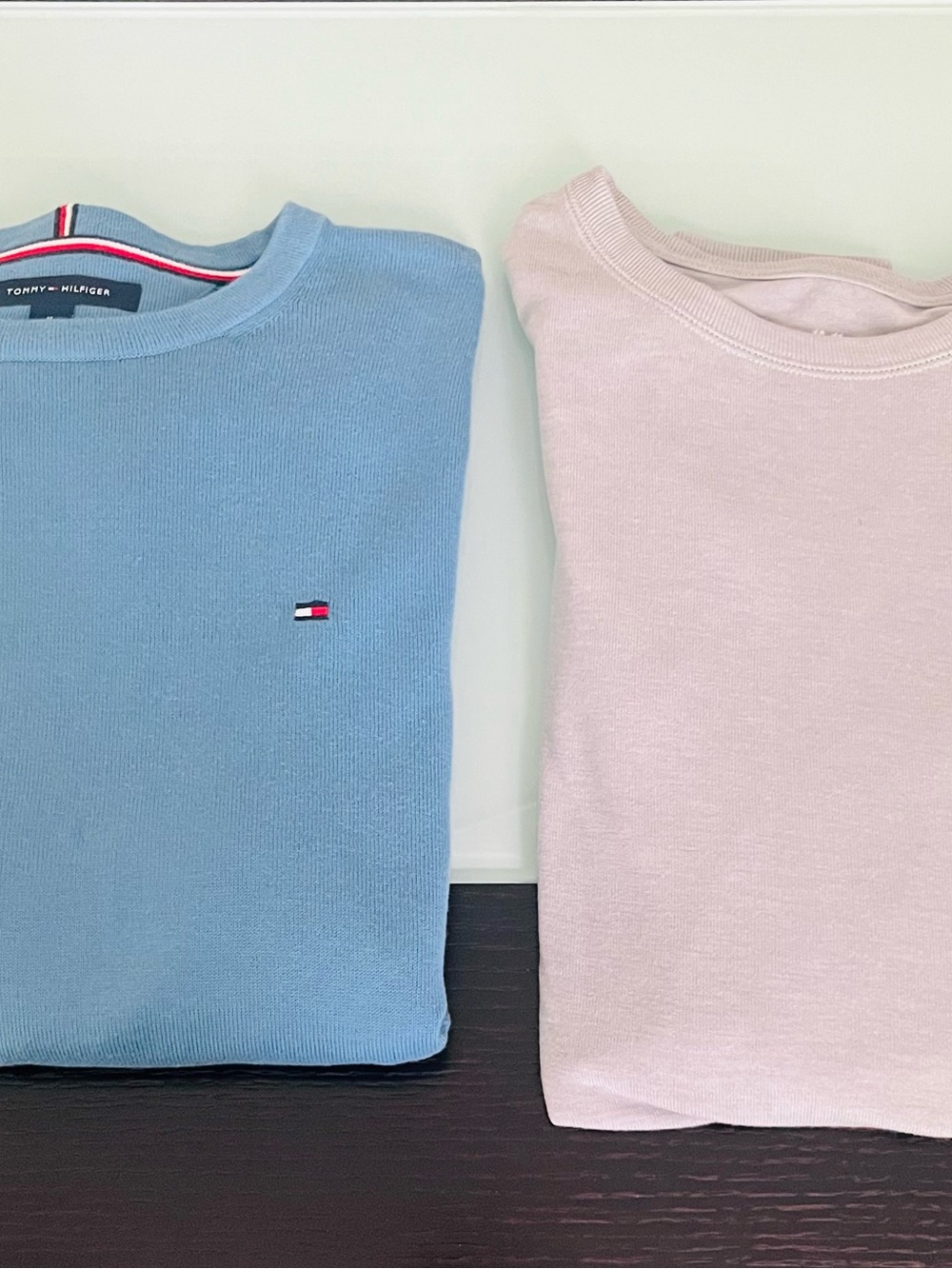 Tommy Hilfiger Men’s Crewneck Sweaters — Sky Blue and Light Pink